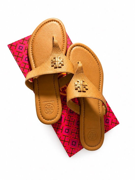 Tory Burch Shoes - Tory Burch Miller Sandals – Tan Leather Logo Thong Sandals – Size 9